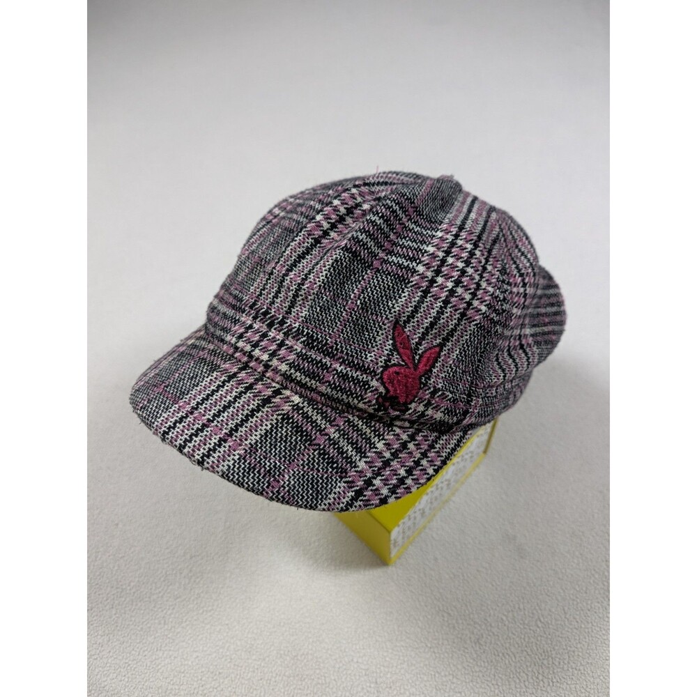 Vintage Retro Y2K Playboy Bunny Newsboy Pink Plaid Mesh Back Snapback Hat